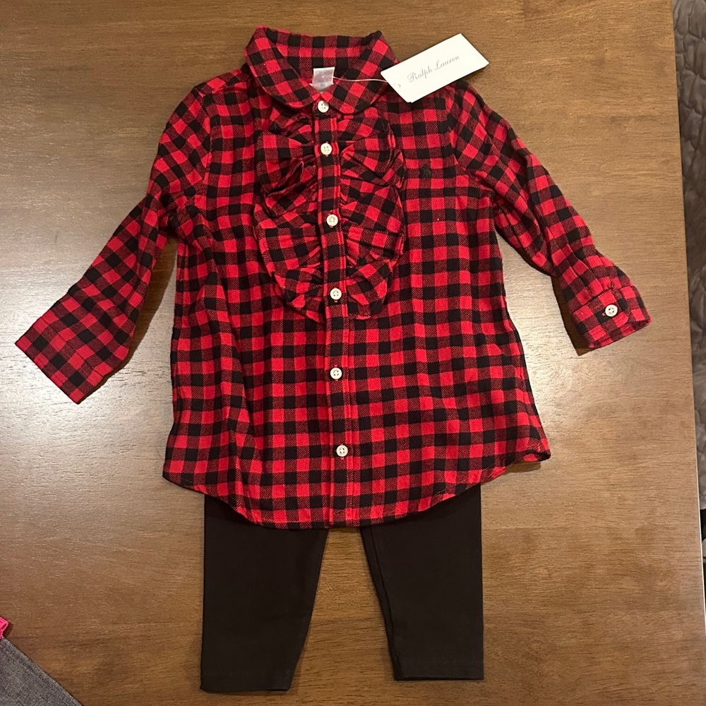 NWT- Ralph Lauren Red and Black Plaid Outfit - 18 months